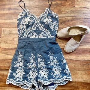 HP☀️ Embroidered Denim Romper